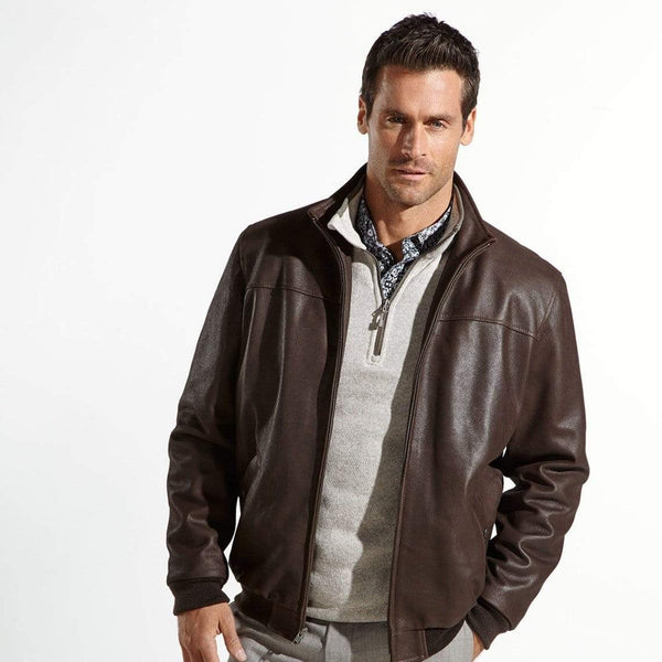 John Lewis Heavy Leather Flight Jacket, Bark, S