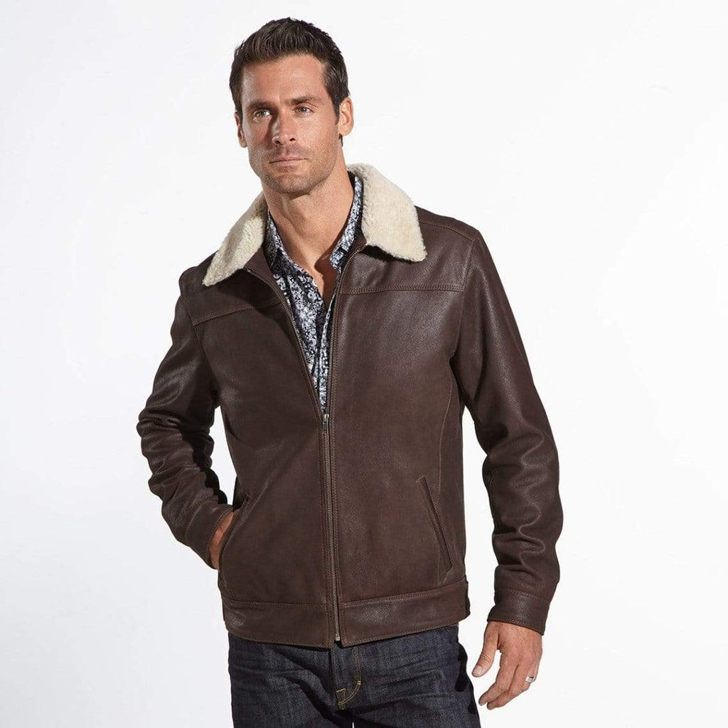 Mens Brown Bomber Leather Jacket by USA Jacket